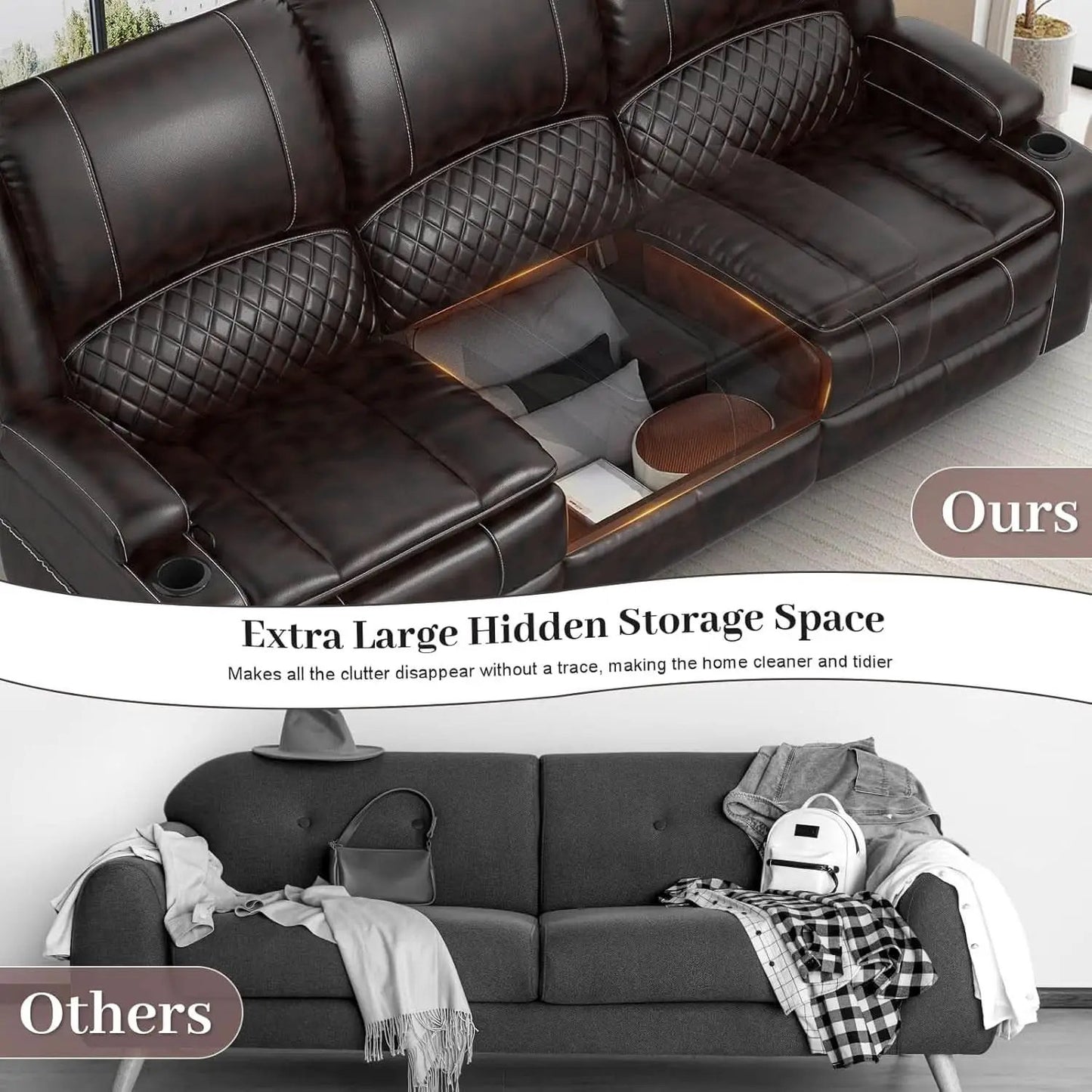 3 Seater Recliner Sofa With Hidden Storage Console from PriceLows™