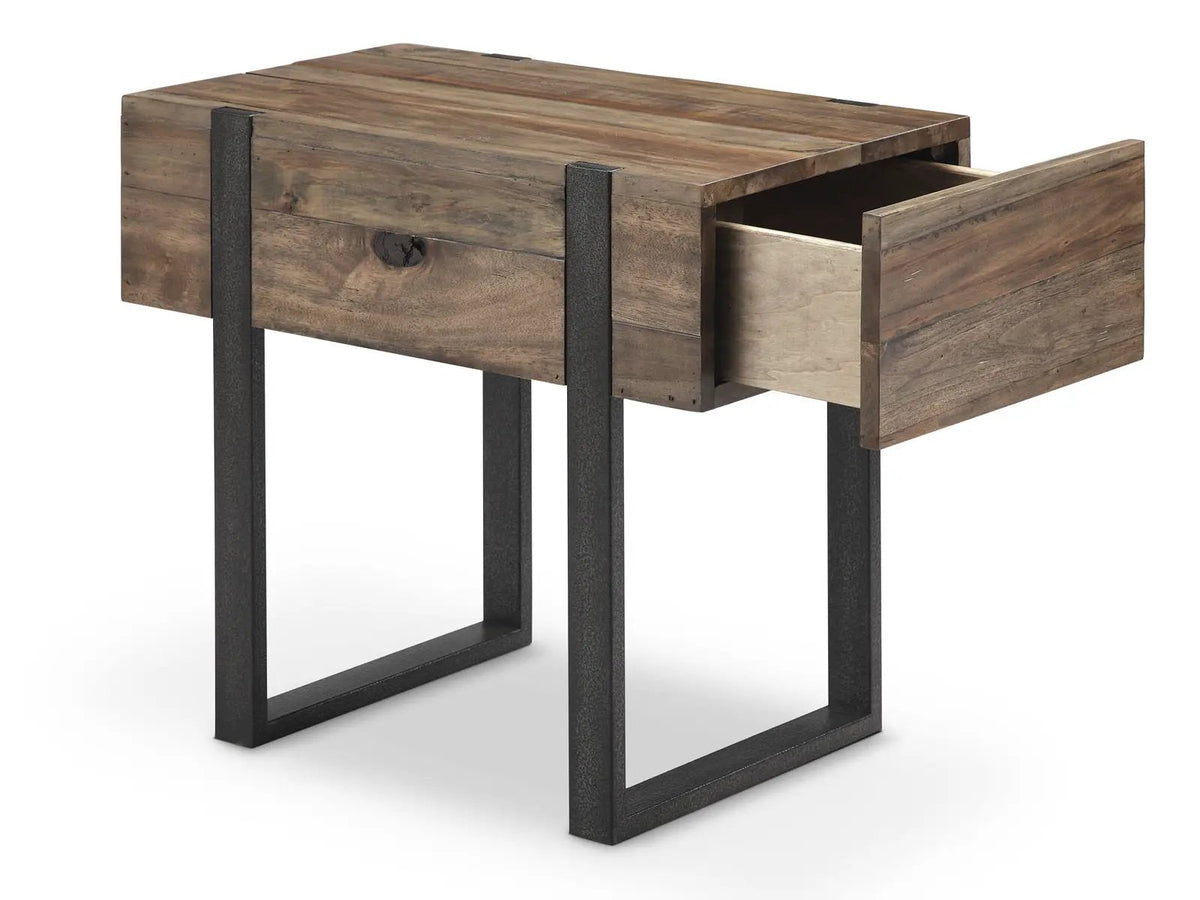 Prescott Reclaimed Wood Table | Rustic Honey Finish | Distressed Iron Base | Hardwood Veneer