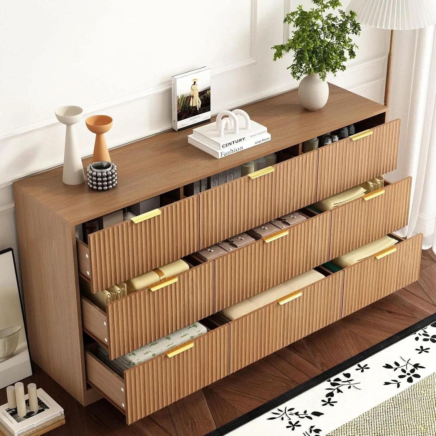 SixtyThreeInch Dresser With Deep Drawers NaturalFinish from PriceLows™