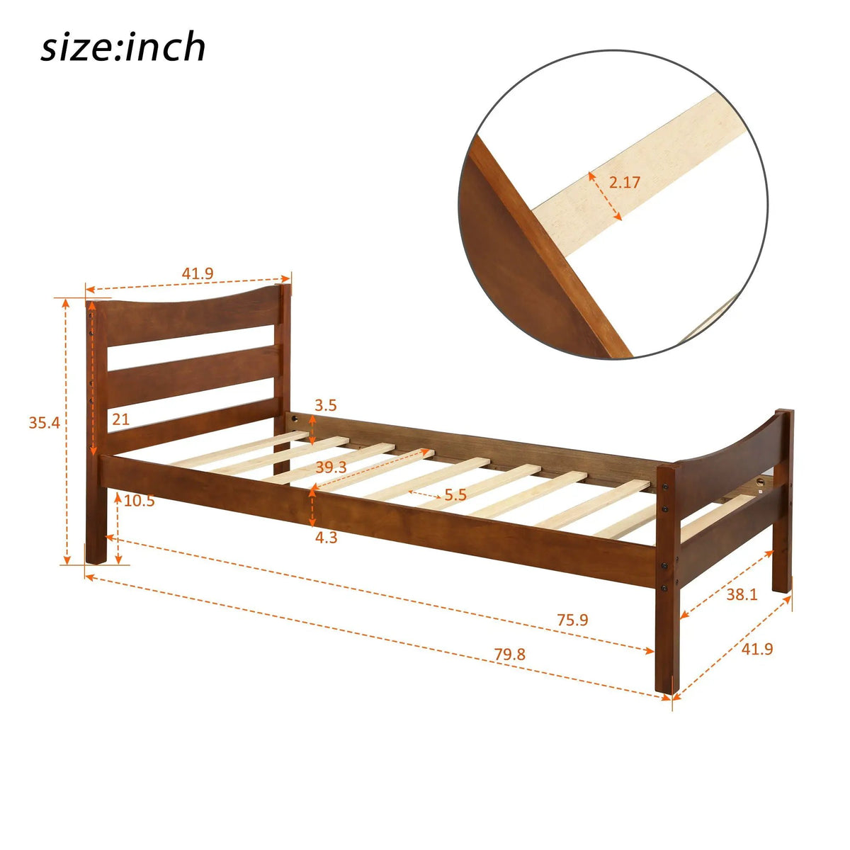 Platform Bed | Headboard | Wooden Slat Support | Twin Size