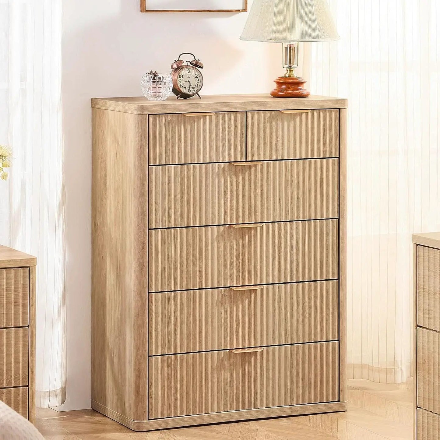 Distressed Fluted Dresser Featuring Six Drawers 42Inch from PriceLows™