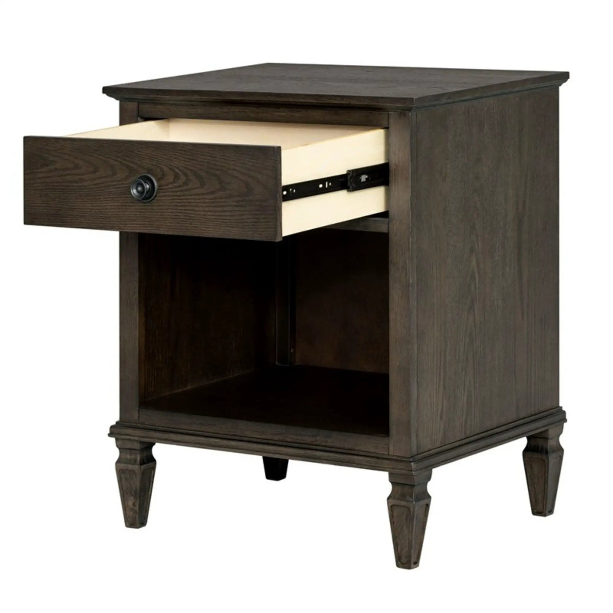 Victoria Nightstand | French-Inspired Design | Wire Brush Finish | 1 Drawer And Open Shelf
