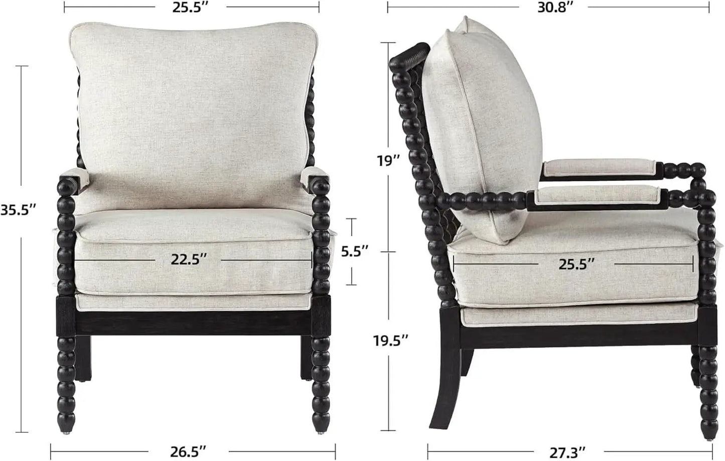 European Linen Spindle Armchairs Set Pair Cushions from PriceLows™