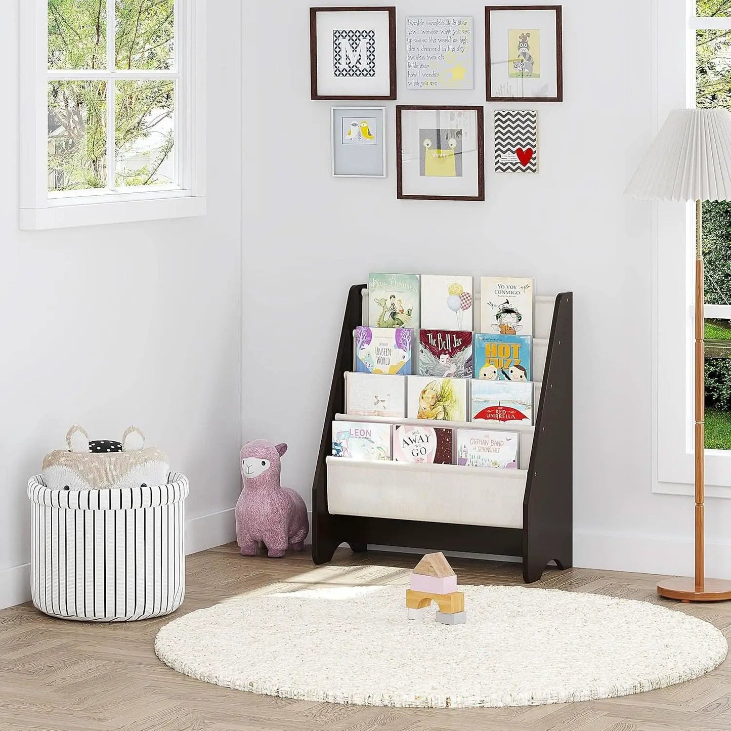 Kids Sling Bookshelf Espresso With Magazine Rack Organizer For Kids Room from PriceLows™