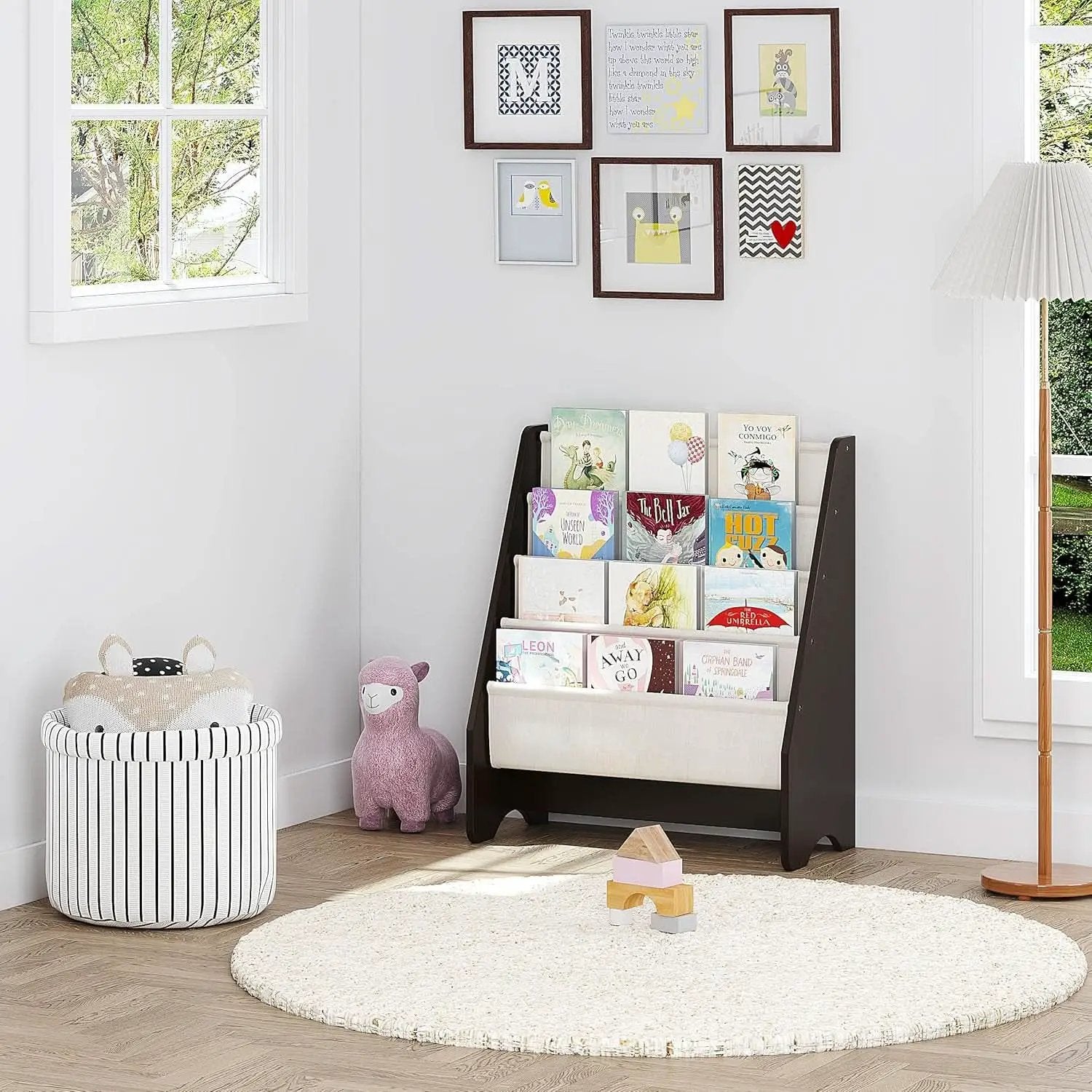 Kids Sling Bookshelf Espresso With Magazine Rack Organizer For Kids Room from PriceLows™