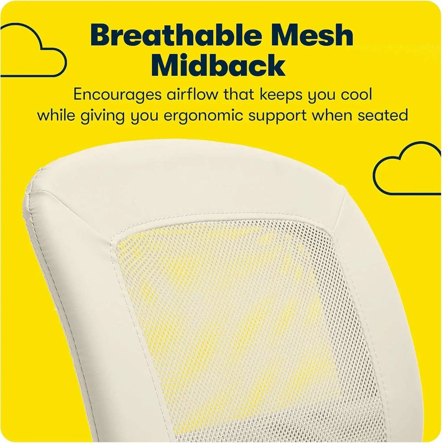 Armless Desk Chair With Mesh Back And Wheels Cream White from PriceLows™