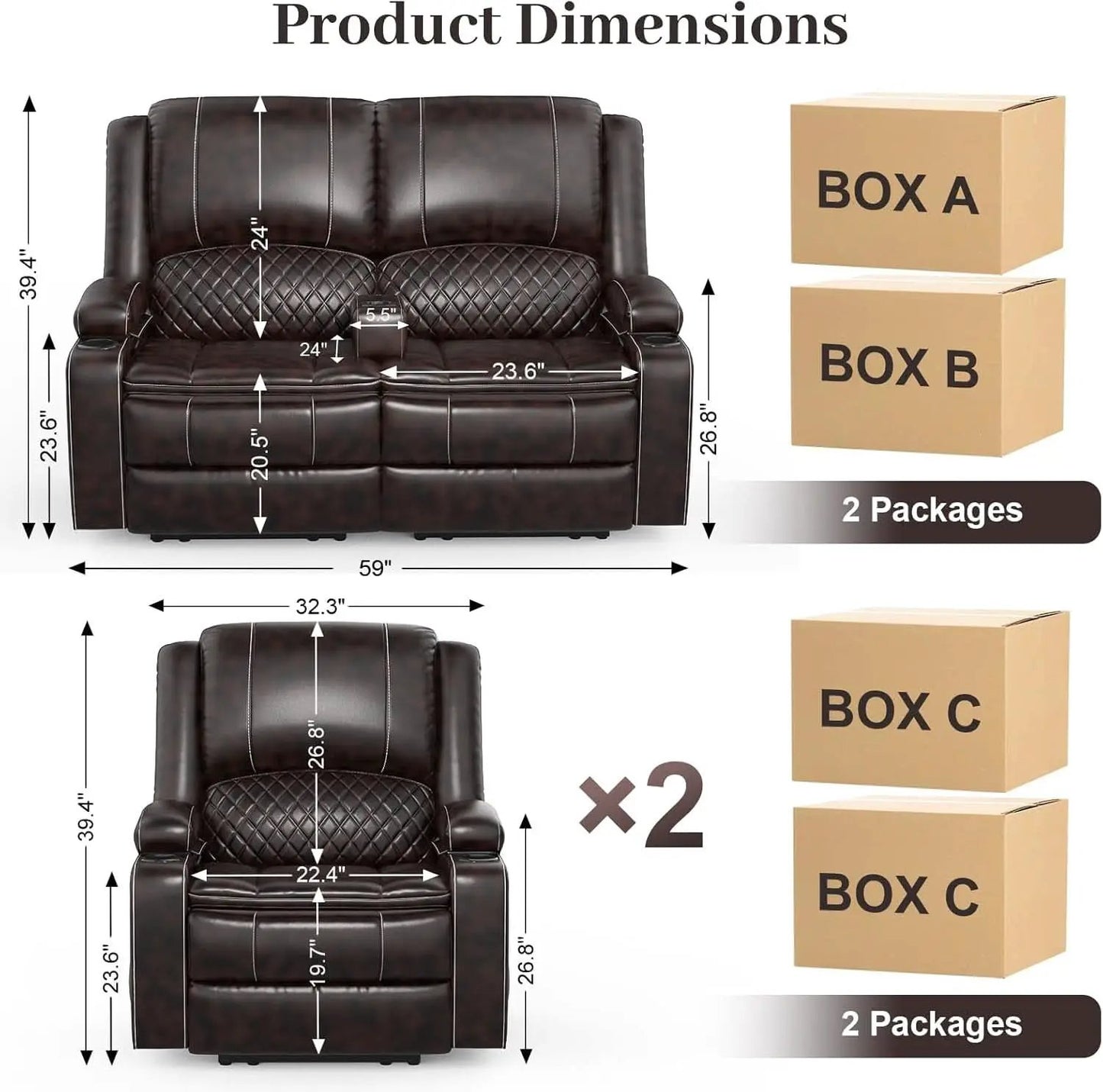 Grey Leather Reclining Loveseat Set With Console And Chairs from PriceLows™