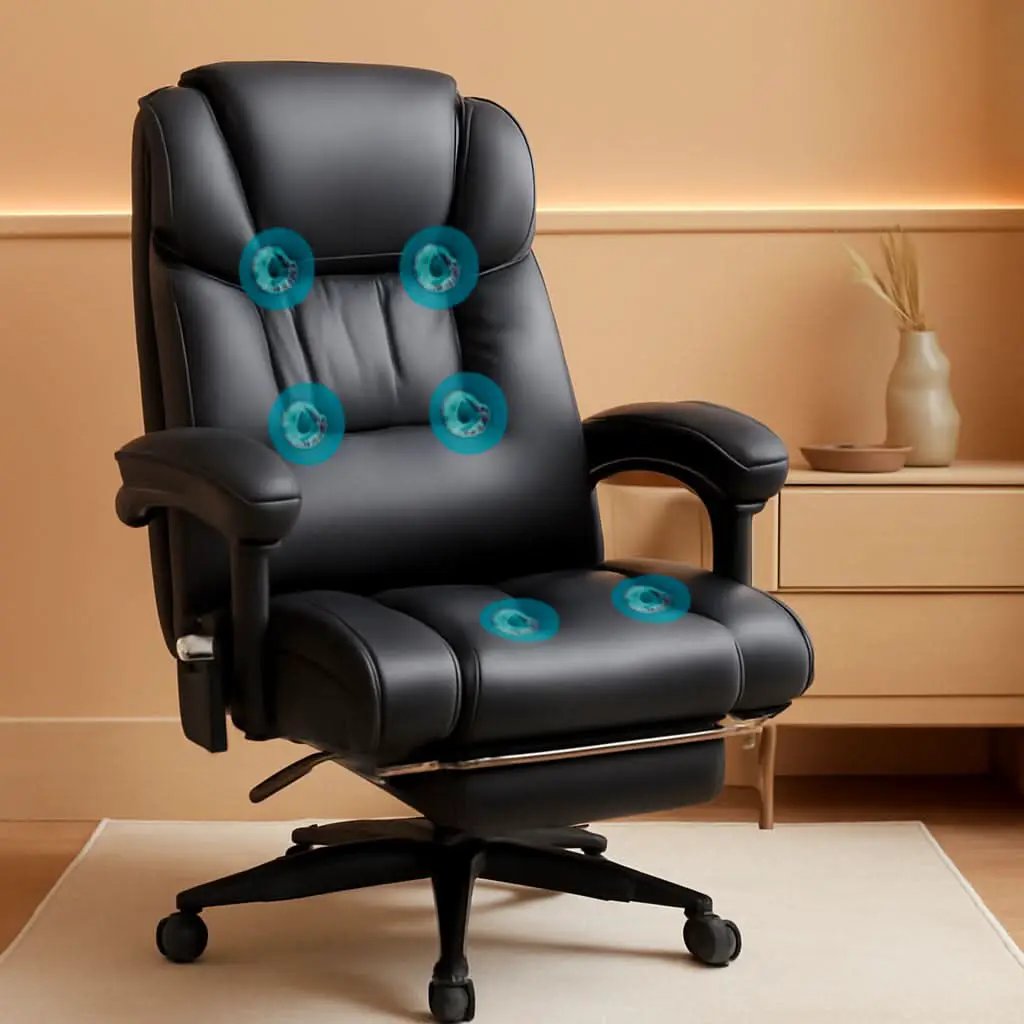 High Back Massage Office Chair With 6 Vibration Points And Footrest Black from PriceLows™