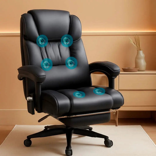 High Back Massage Office Chair With 6 Vibration Points And Footrest Black from PriceLows™
