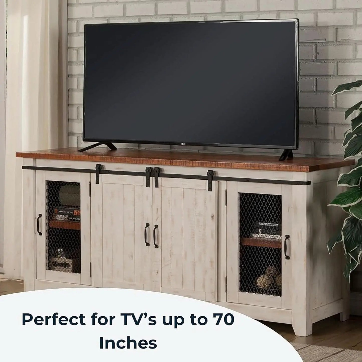 65 Inch Solid Wood TV Stand With Ample Storage Cabinet from PriceLows™