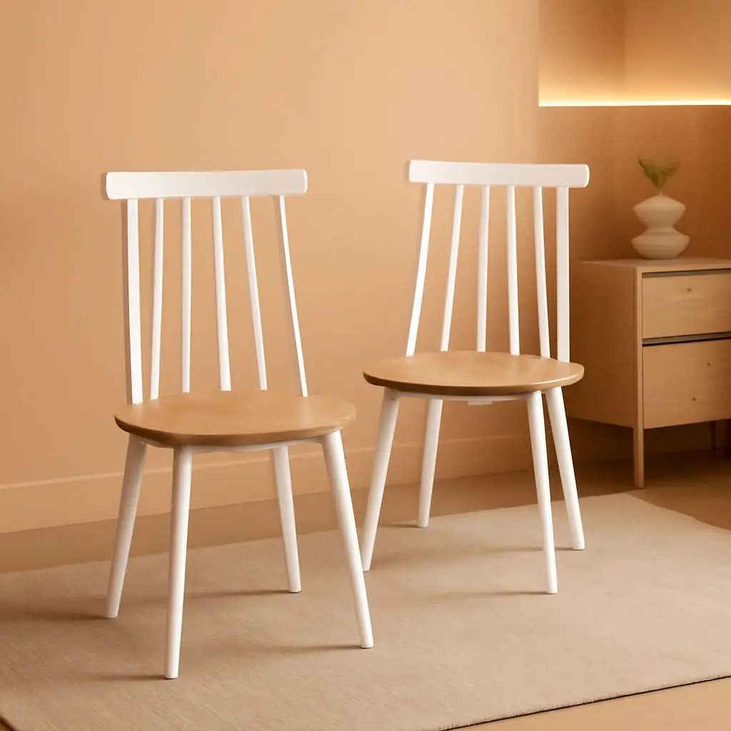 Farmhouse Spindle Back Side Chair White Natural Dining Room from PriceLows™