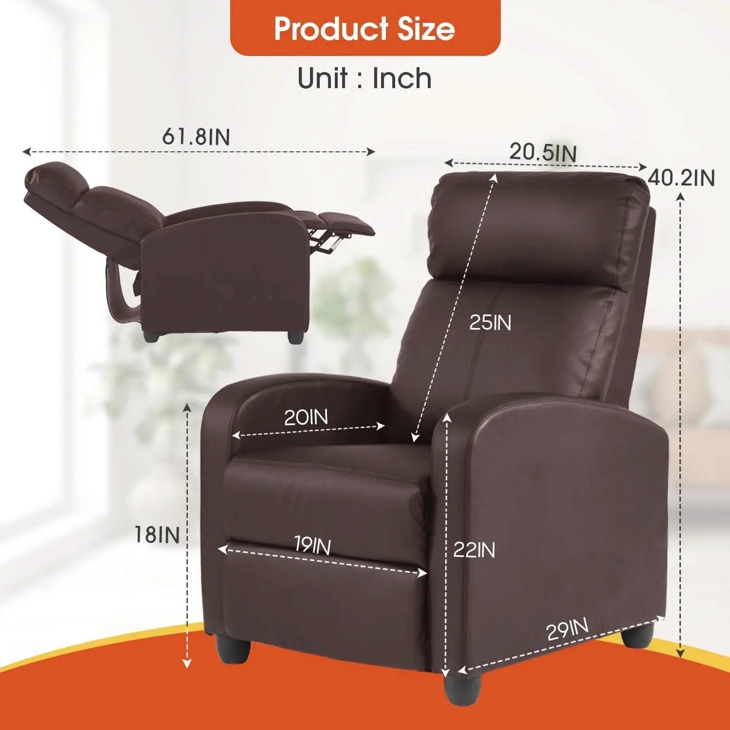 Recliner Chair Brown Adjustable Living Room Armchair from PriceLows™