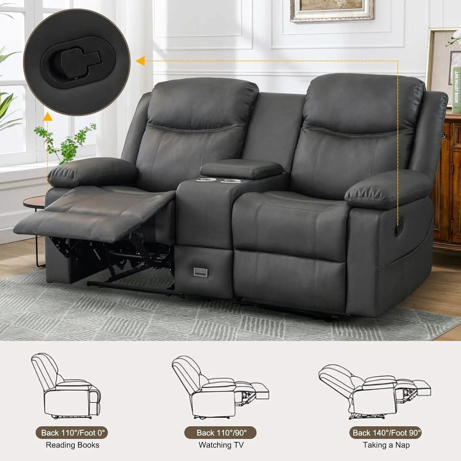Grey Double Reclining Loveseat For Living Room Home Theater from PriceLows™