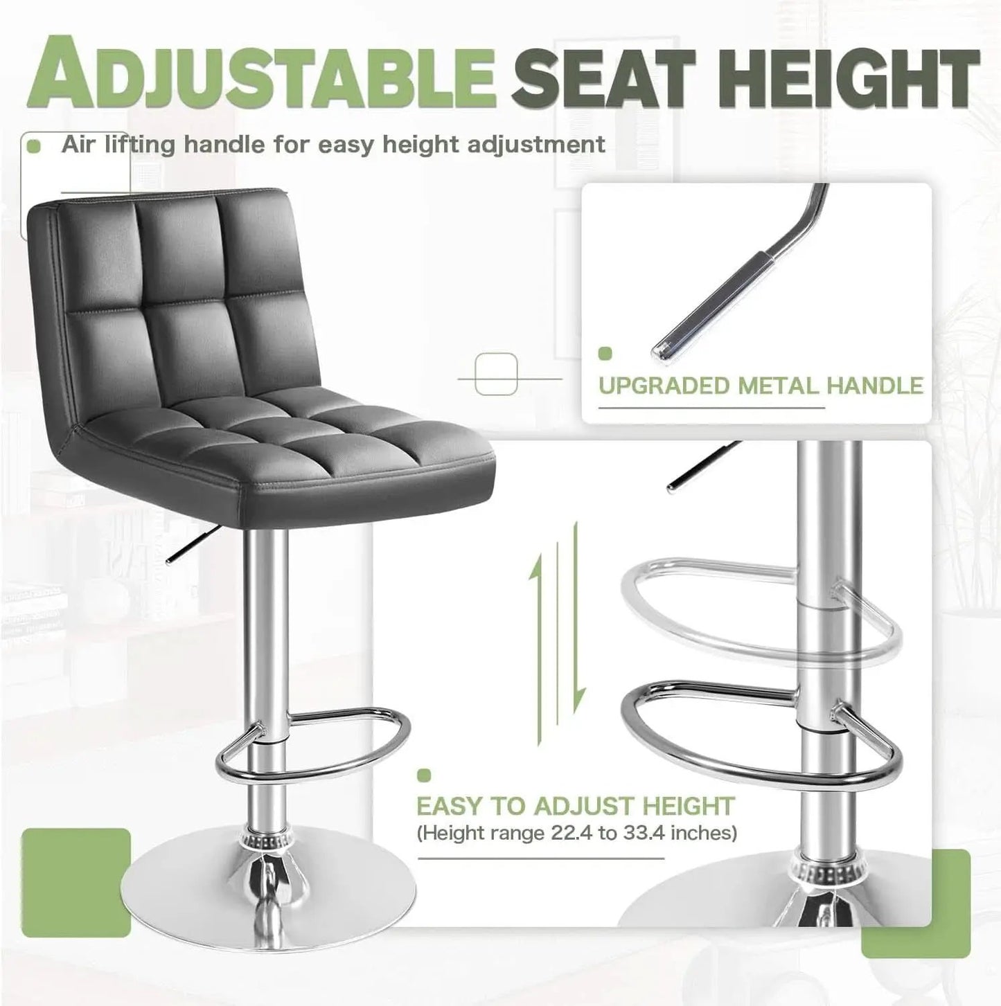 Bar Stools Gray Adjustable Swivel Counter Height 2 Pack from PriceLows™
