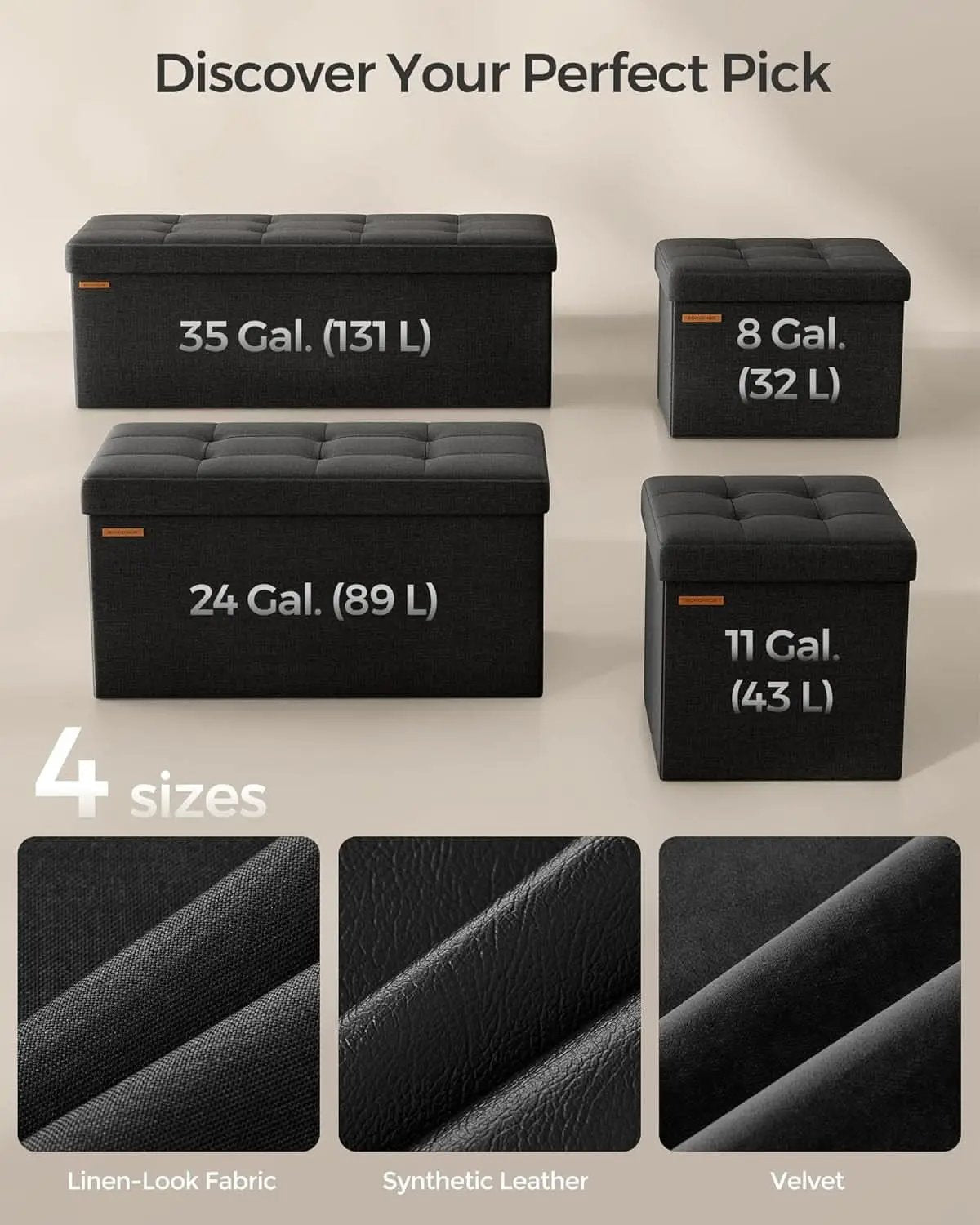 Ink Black 43 Inches Super Ultra Foldable Storage Ottoman from PriceLows™