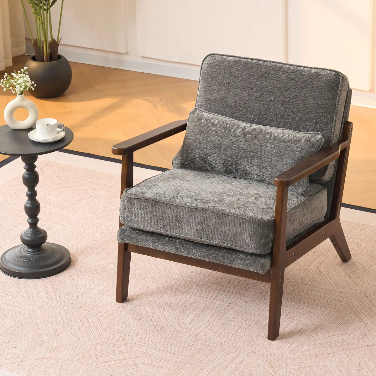Living Room Chair | Lumbar Pillow | Mid Century Modern | Fabric