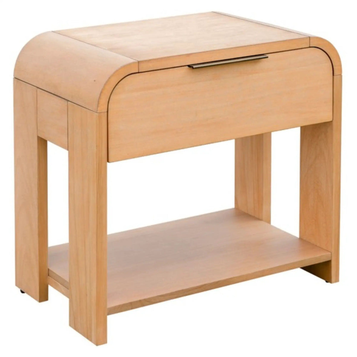 1 Drawer Waterfall Nightstand | Mid-Century Design | Natural Finish | Open Shelving
