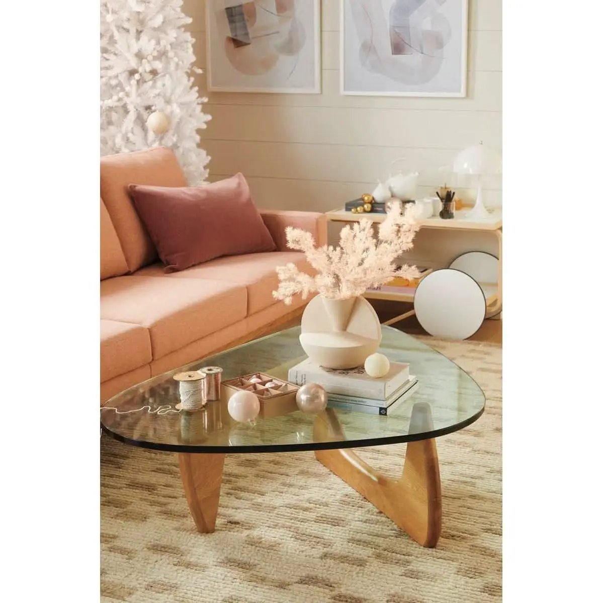 Mid Century Glass Top End Table With Light Walnut Finish from PriceLows™