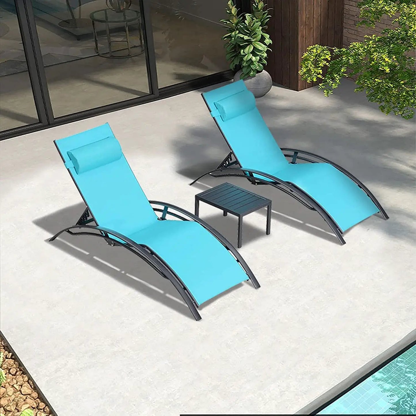 Patio Chaise Lounge Set With 4 Adjustable Recliners And 2 Side Tables from PriceLows™