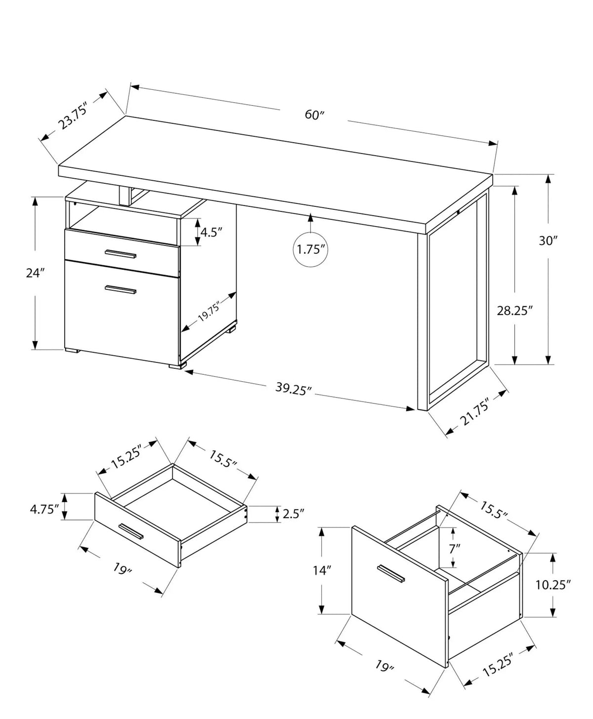 60 Inch Reversible Computer Desk | Open Cubby | Closed Storage Drawers | Left Right Set-Up
