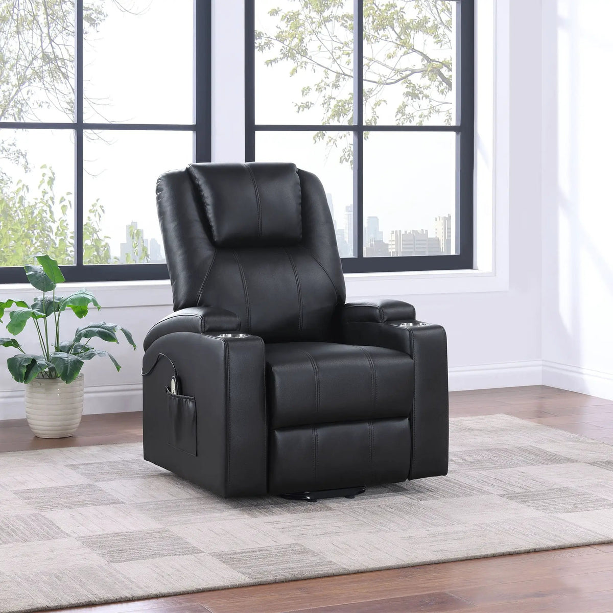 Macklin Power Lift Massage Recliner | Heat And Massage | Dual Cupholders | Smooth Upholstery