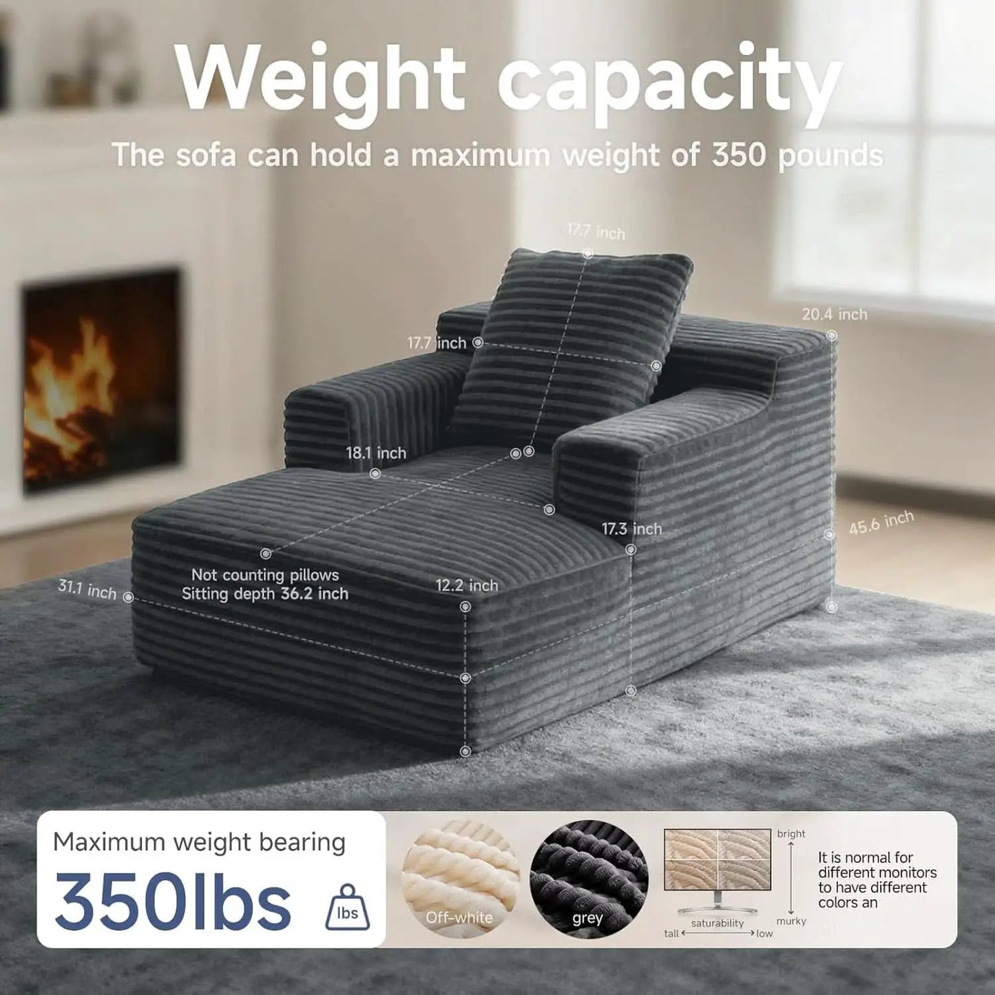 Compact 46-Inch Dark Grey Corduroy Chaise Lounge from PriceLows™