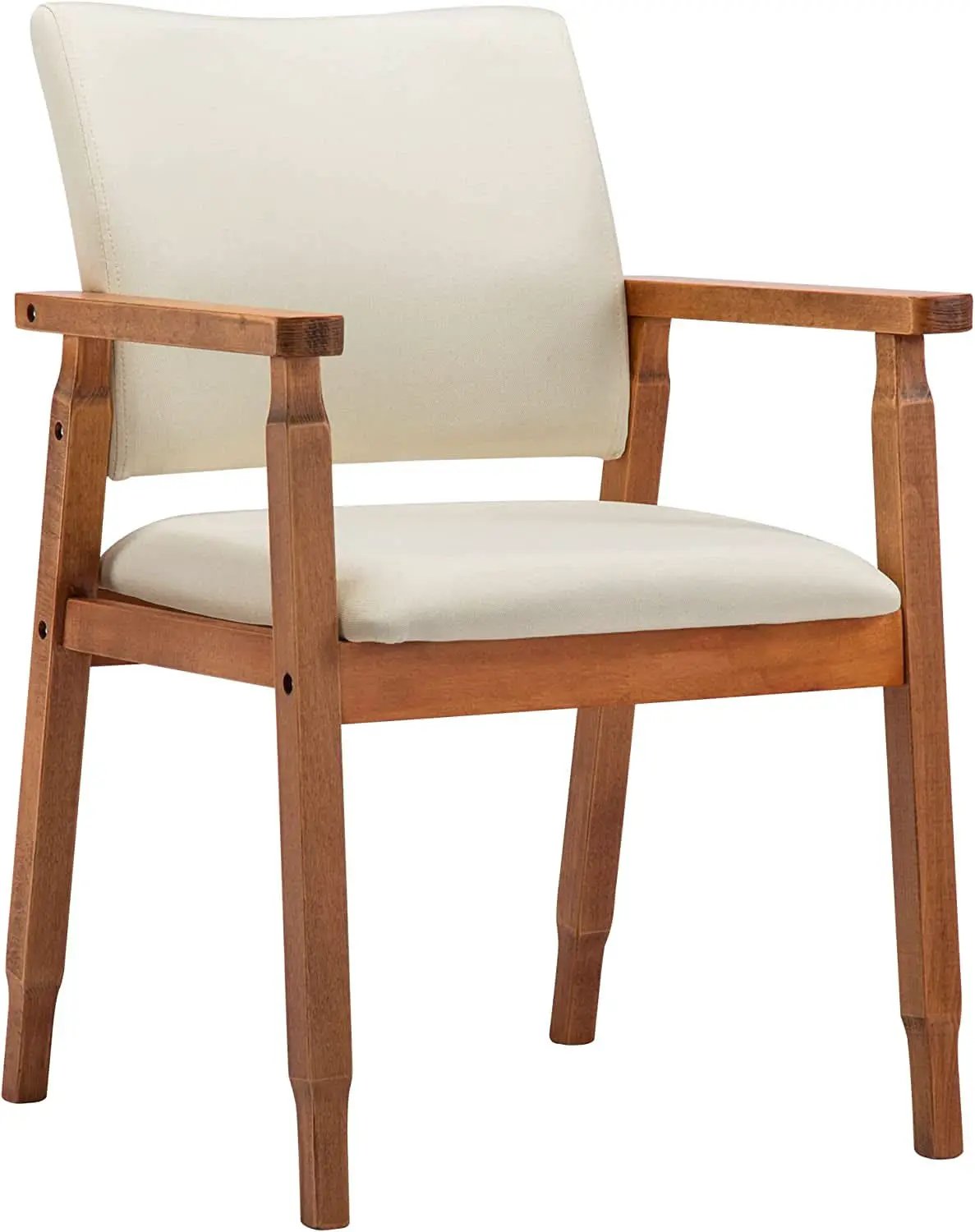 Mid Century Modern Walnut Dining Chairs With Beige Fabric from PriceLows™