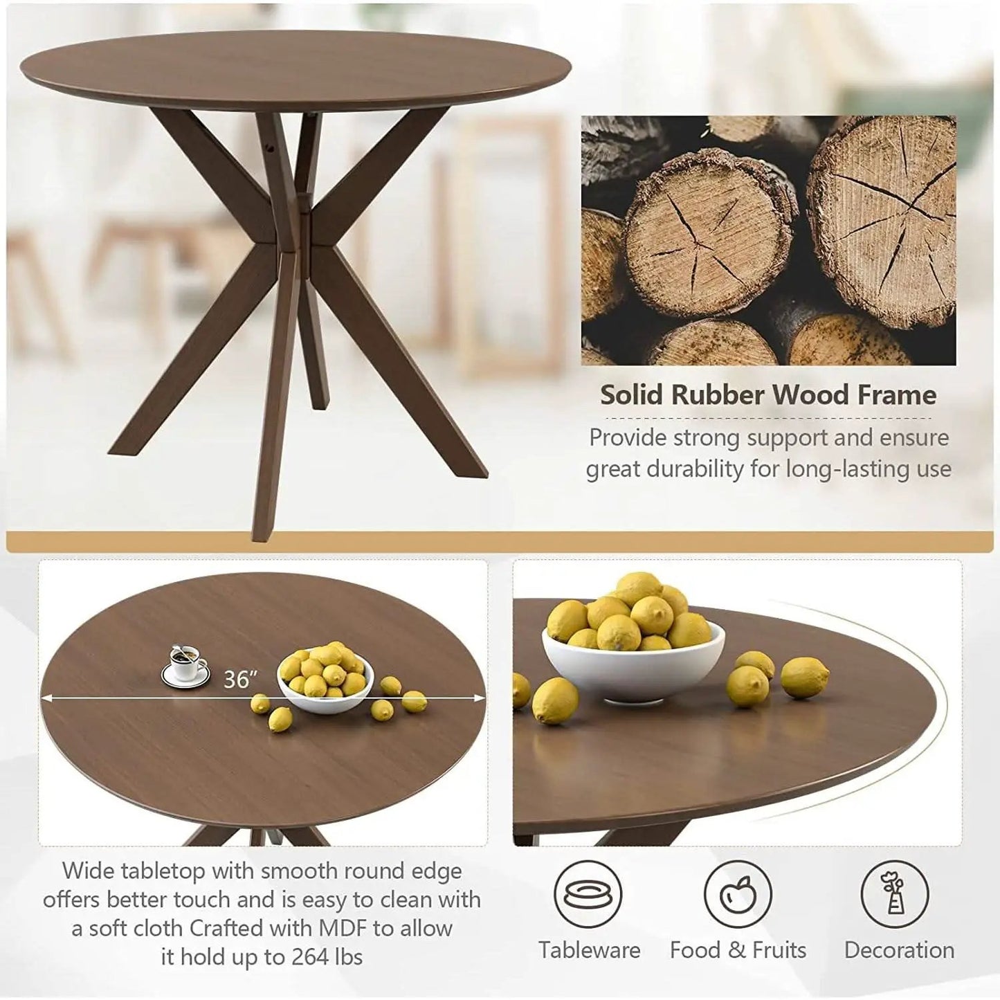 Round Dining Table Set 36 Inch With Cushioned Chairs from PriceLows™
