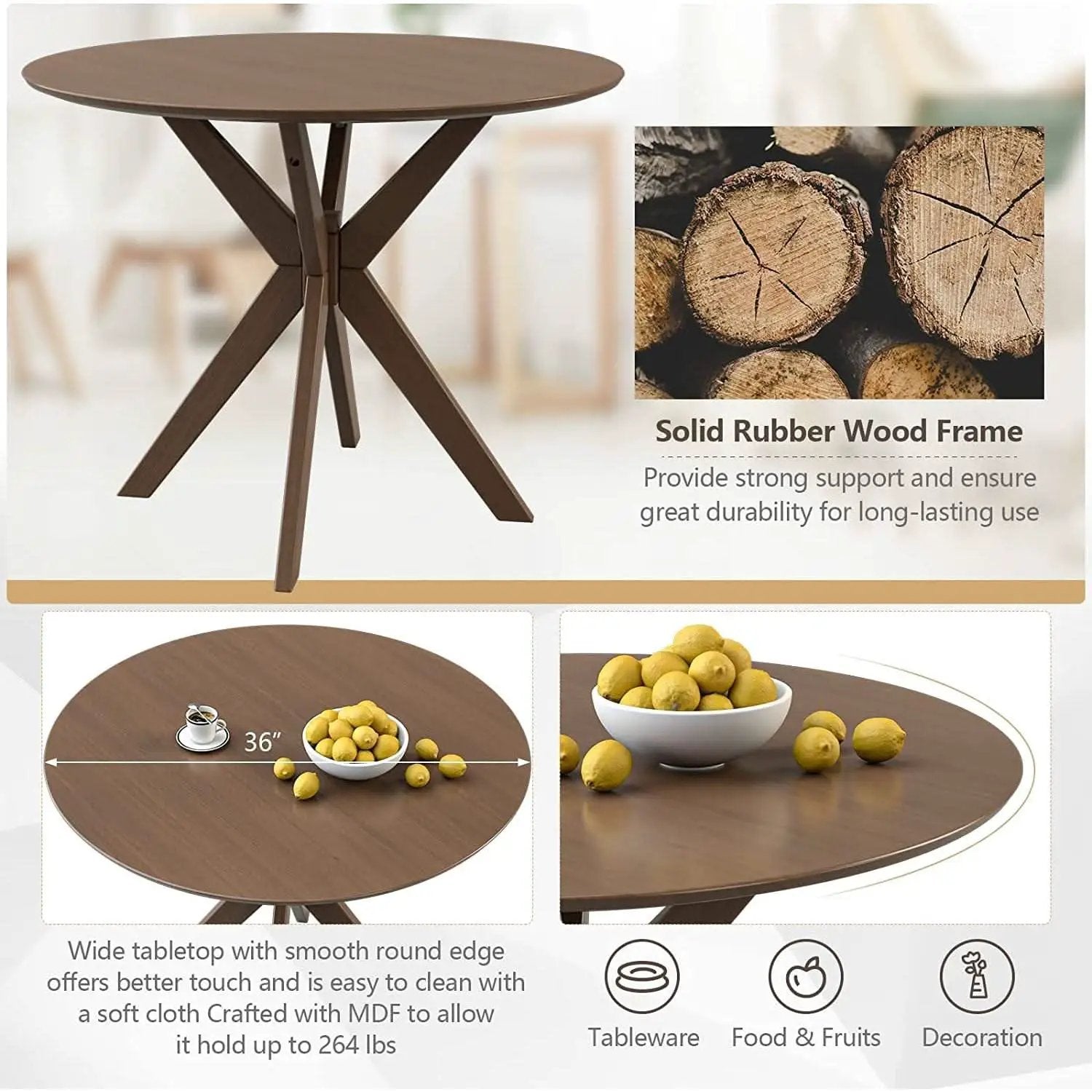 Round Dining Table Set 36 Inch With Cushioned Chairs from PriceLows™