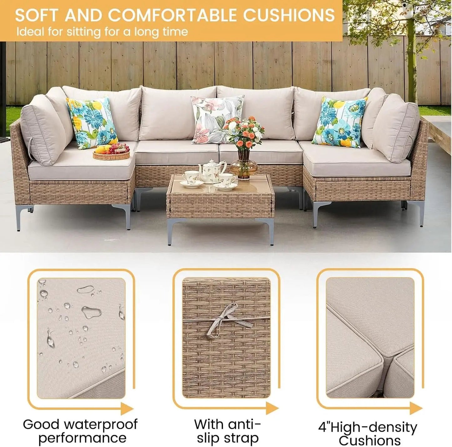 7 Piece Wicker Patio Furniture Set with Thick Cushions from PriceLows™