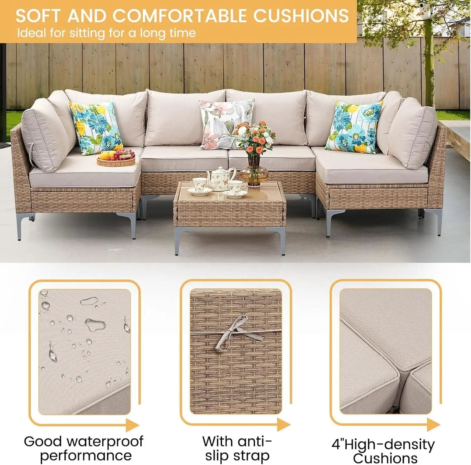 7 Piece Wicker Patio Furniture Set with Thick Cushions from PriceLows™