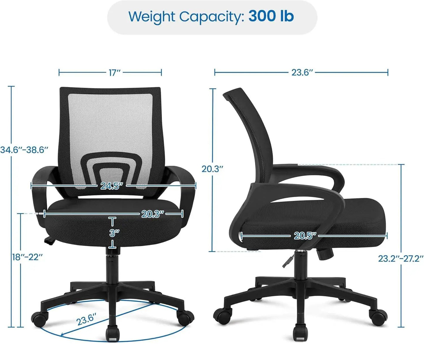 Ergonomic Mesh Office Chair Black Height Adjustable 2 Pack from PriceLows™