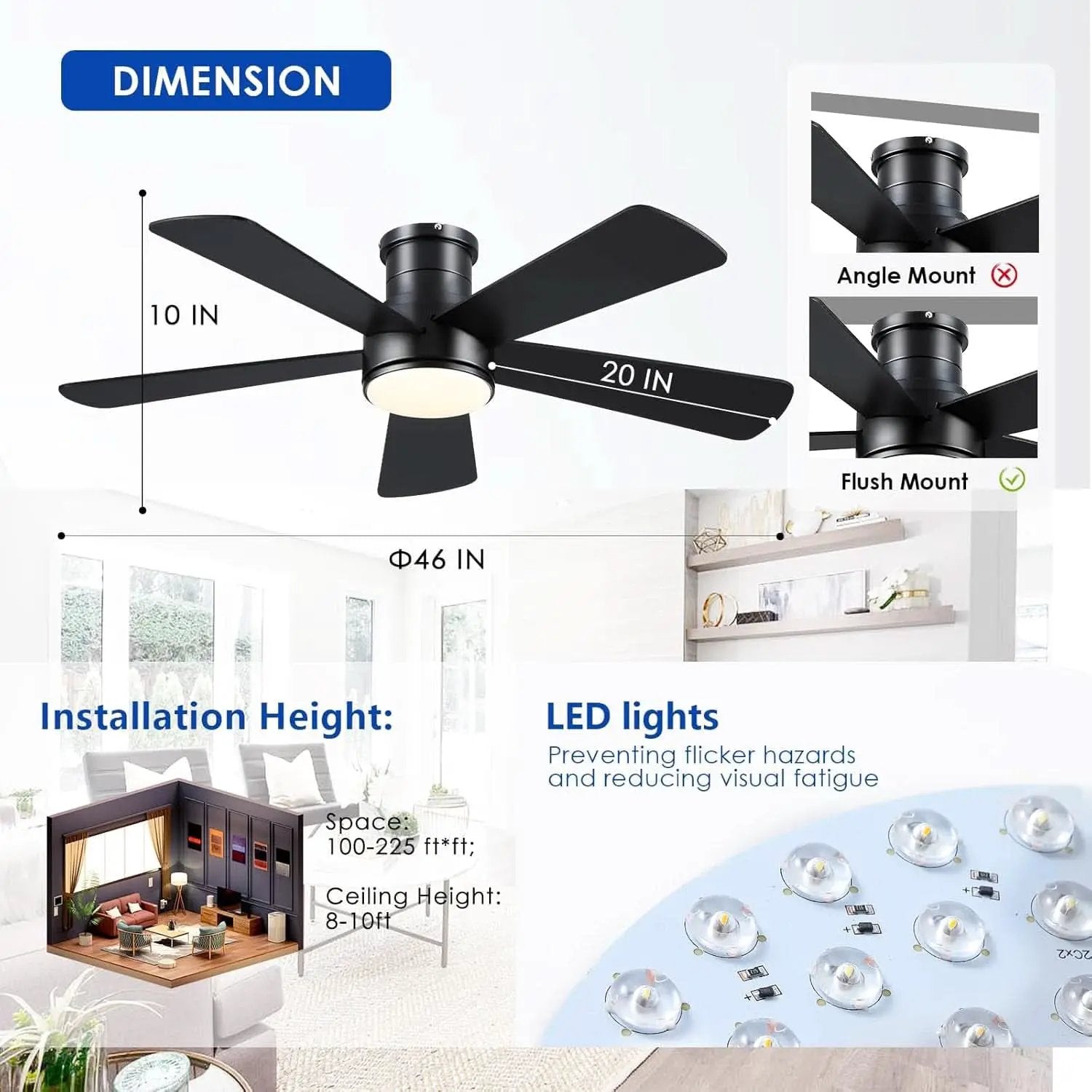 46 Inch DC Motor Ceiling Fan With Remote App Control from PriceLows™