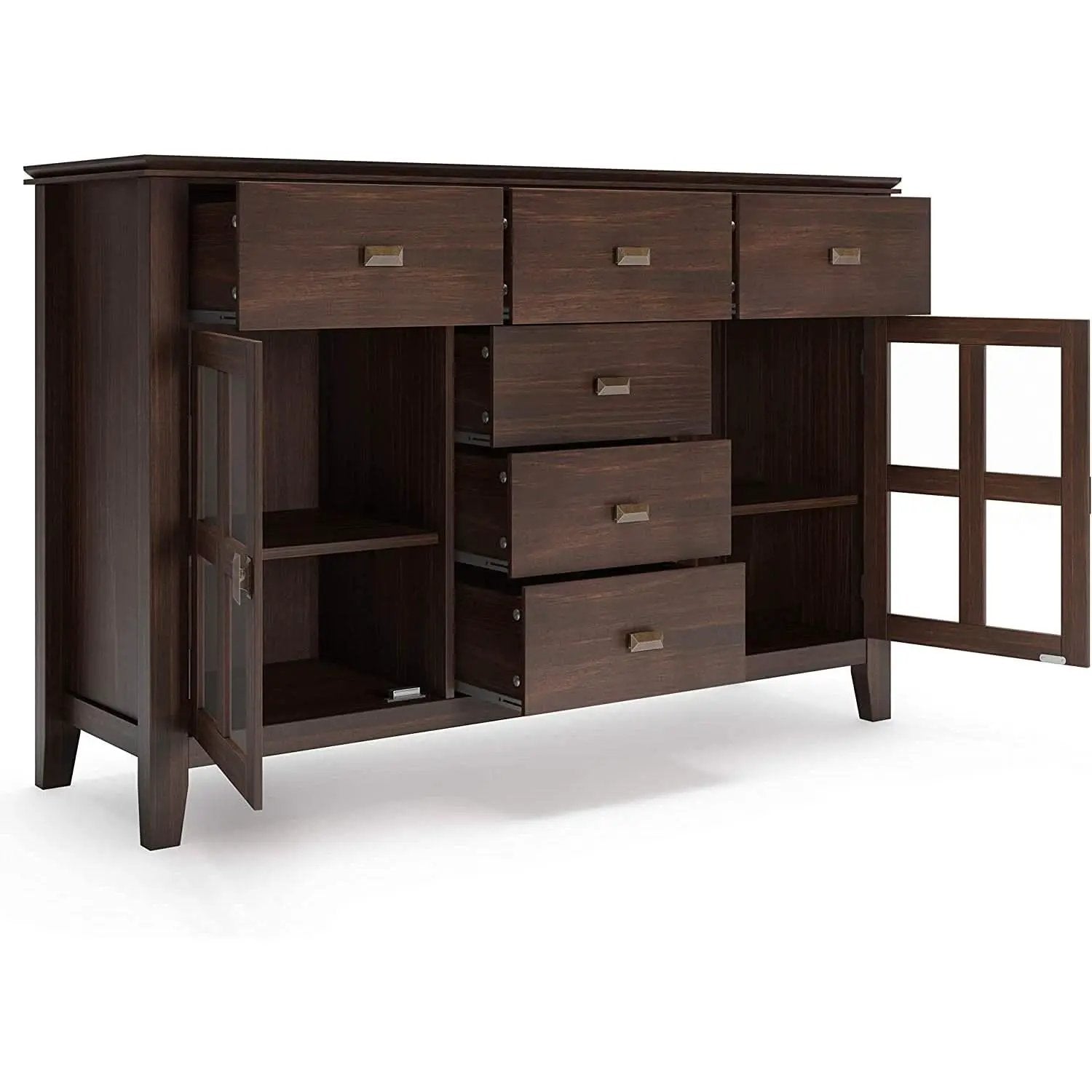 Chestnut Brown Contemporary Sideboard With Glass Doors from PriceLows™