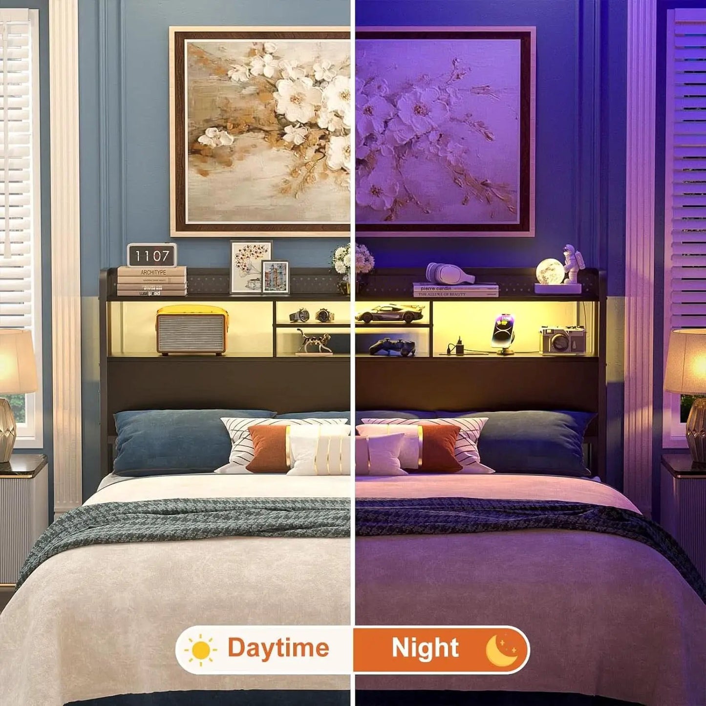 Queen Size Headboard with USB Ports and LED Light from PriceLows™