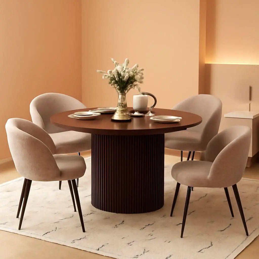 Forty Seven Inch Round Dining Table Set Walnut Finish Woodgrain Chairs from PriceLows™
