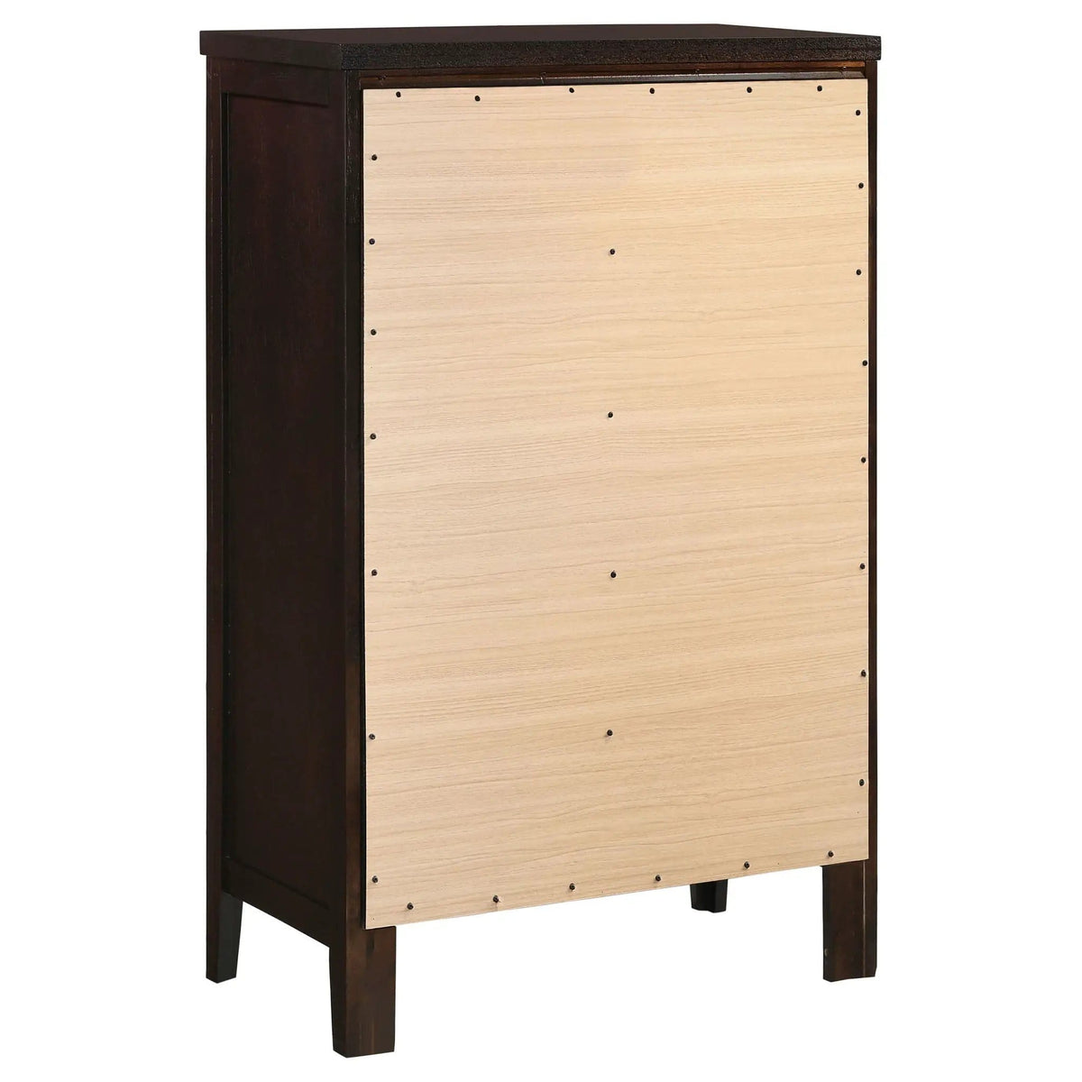 Carlton 5-drawer Bedroom Chest | 29.75 x 15.25 x 48.25 in | Rubberwood & Engineered Wood | Cappuccino