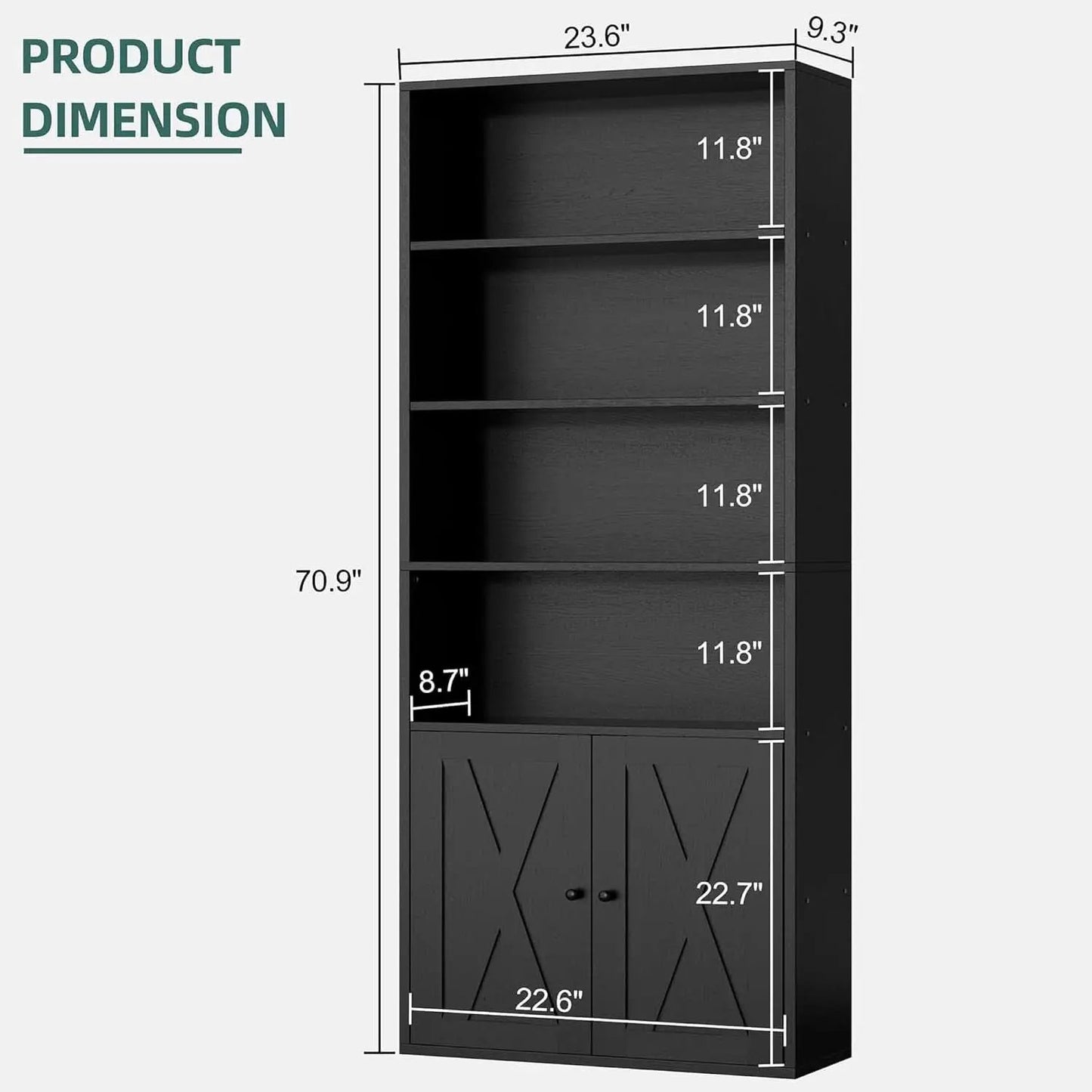 Industrial Black Floor Standing Bookcase With Doors from PriceLows™