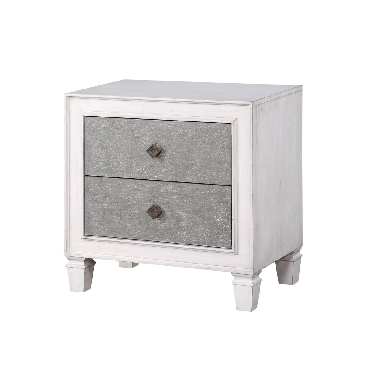 Katia Weathered Nightstand | Gray And White Finish | Poplar Wood Construction | Smooth Drawer Access