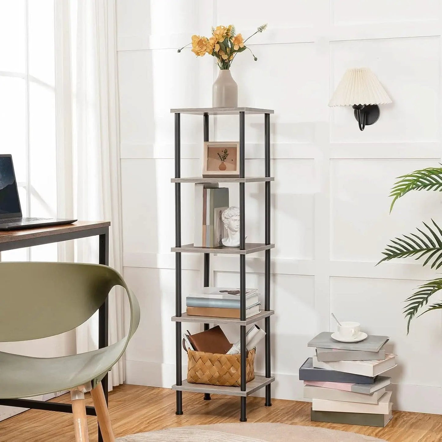 5 Tier Corner Shelf Stand Greige and Black No Tool Assembly from PriceLows™