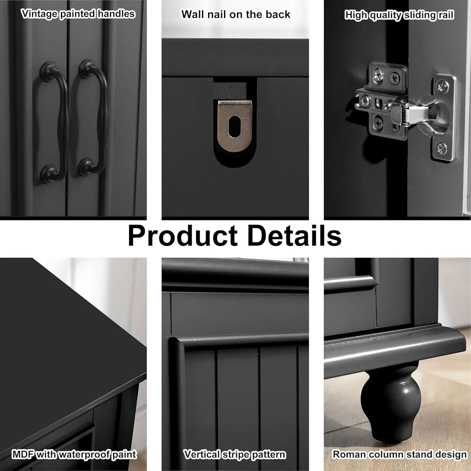 Black 62 Inch Coffee Bar Cabinet Four Doors Storage from PriceLows™
