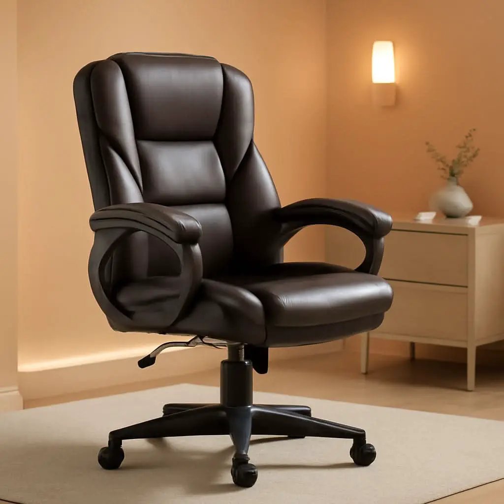 Executive Office Chair With Lumbar Support Brown PU Leather from PriceLows™