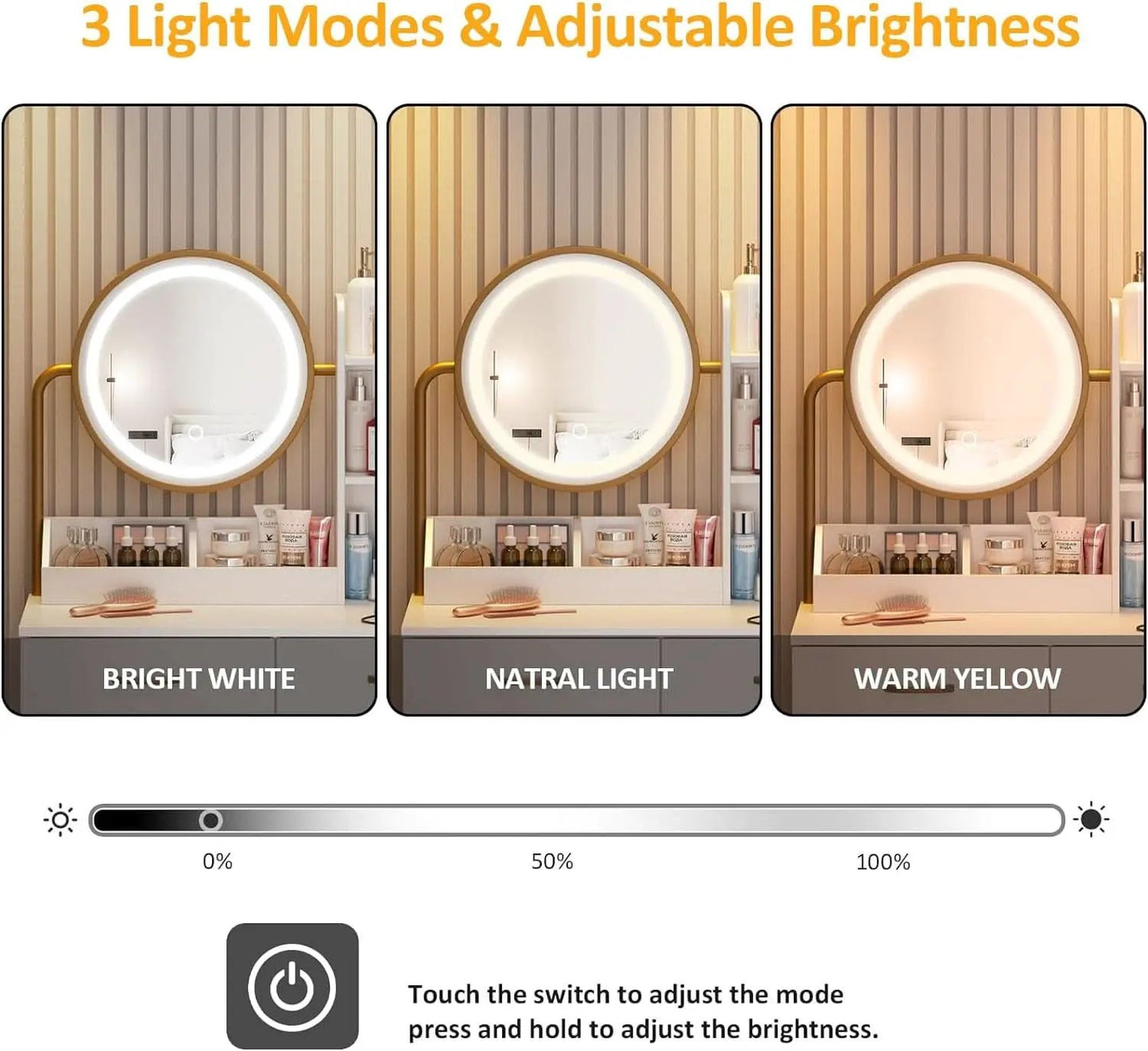 White Round LED Makeup Vanity Mirror With Charging Station 31.5 Inch from PriceLows™