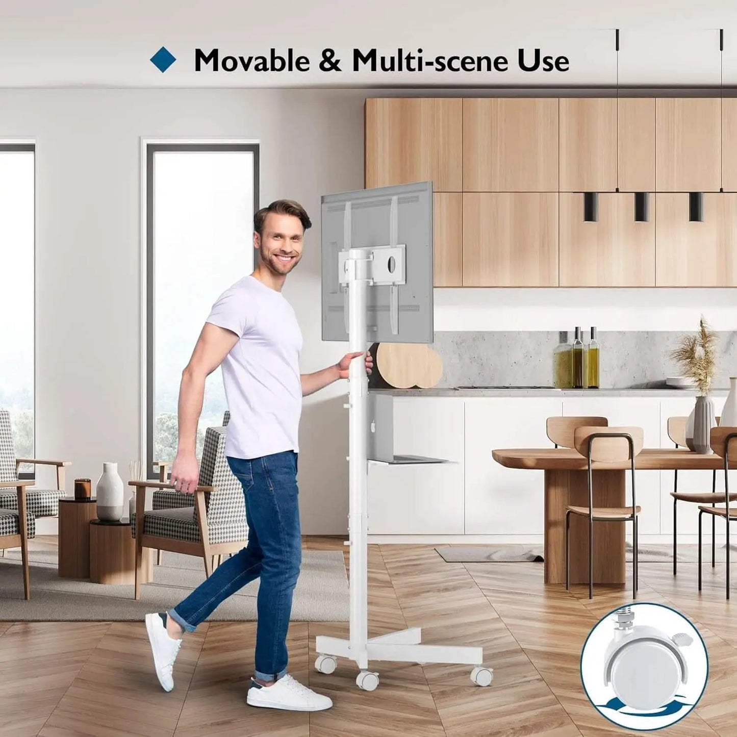 Mobile TV Stand For 23-60 Inch TVs Adjustable Height Locking Wheels White from PriceLows™