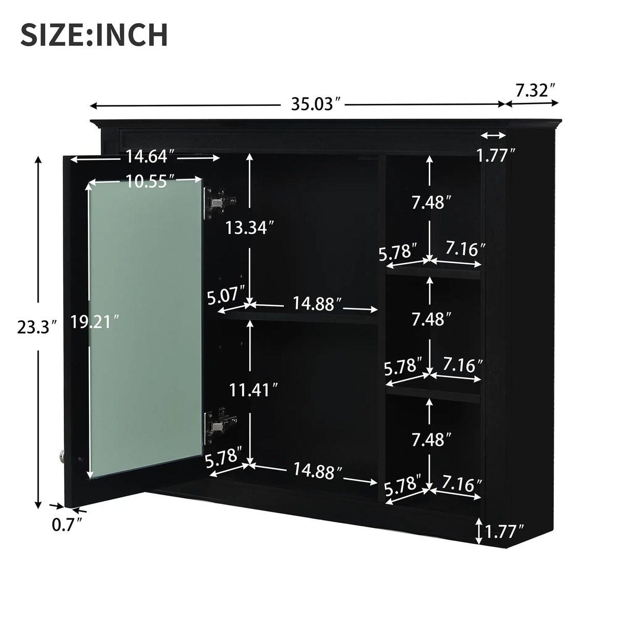Wall Mounted Medicine Cabinet | Adjustable Interior | 6 Open Shelves