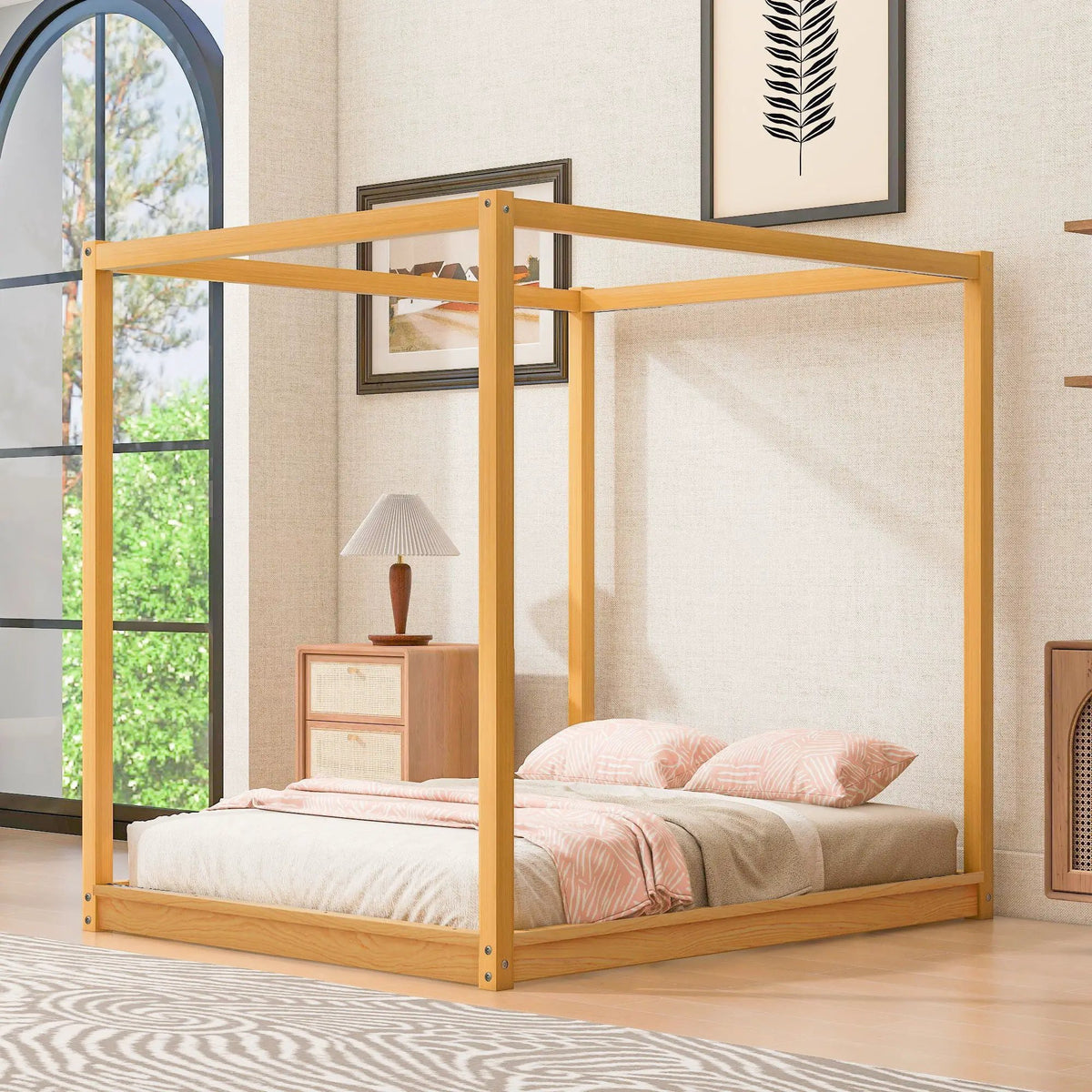 Canopy Platform Bed | Solid Pine Wood | Airflow Slats