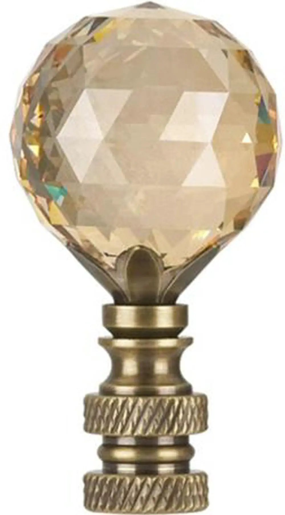 Lamp Finial | Faceted Crystal Ball | Antique Brass | 2.25 Inch