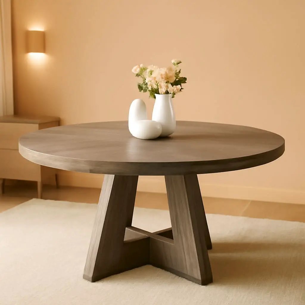 Round Dining Table 47 Inch Wood Farmhouse Grey Kitchen from PriceLows™