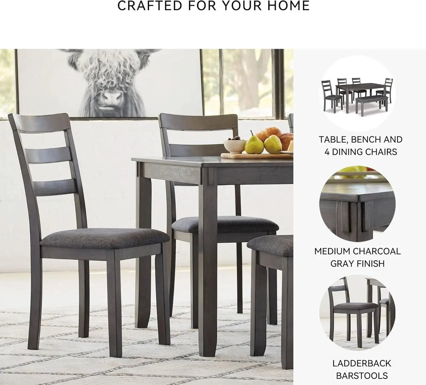 Charcoal Gray 6Piece Contemporary Dining Set Bench from PriceLows™