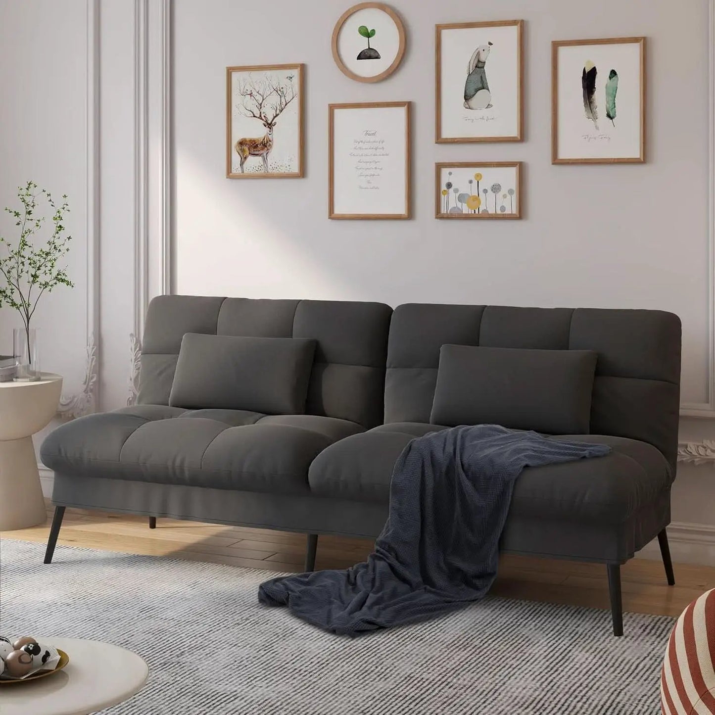 68 Inch Convertible Futon Sofa Bed With Adjustable Backrest from PriceLows™